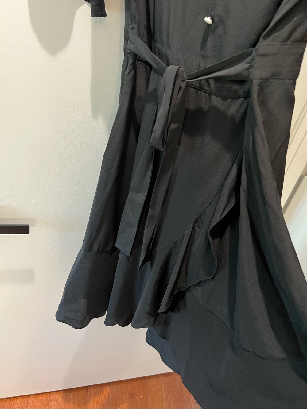Black V-Neck Button Midi Dress with Tie Waist - Picture 3 of 3